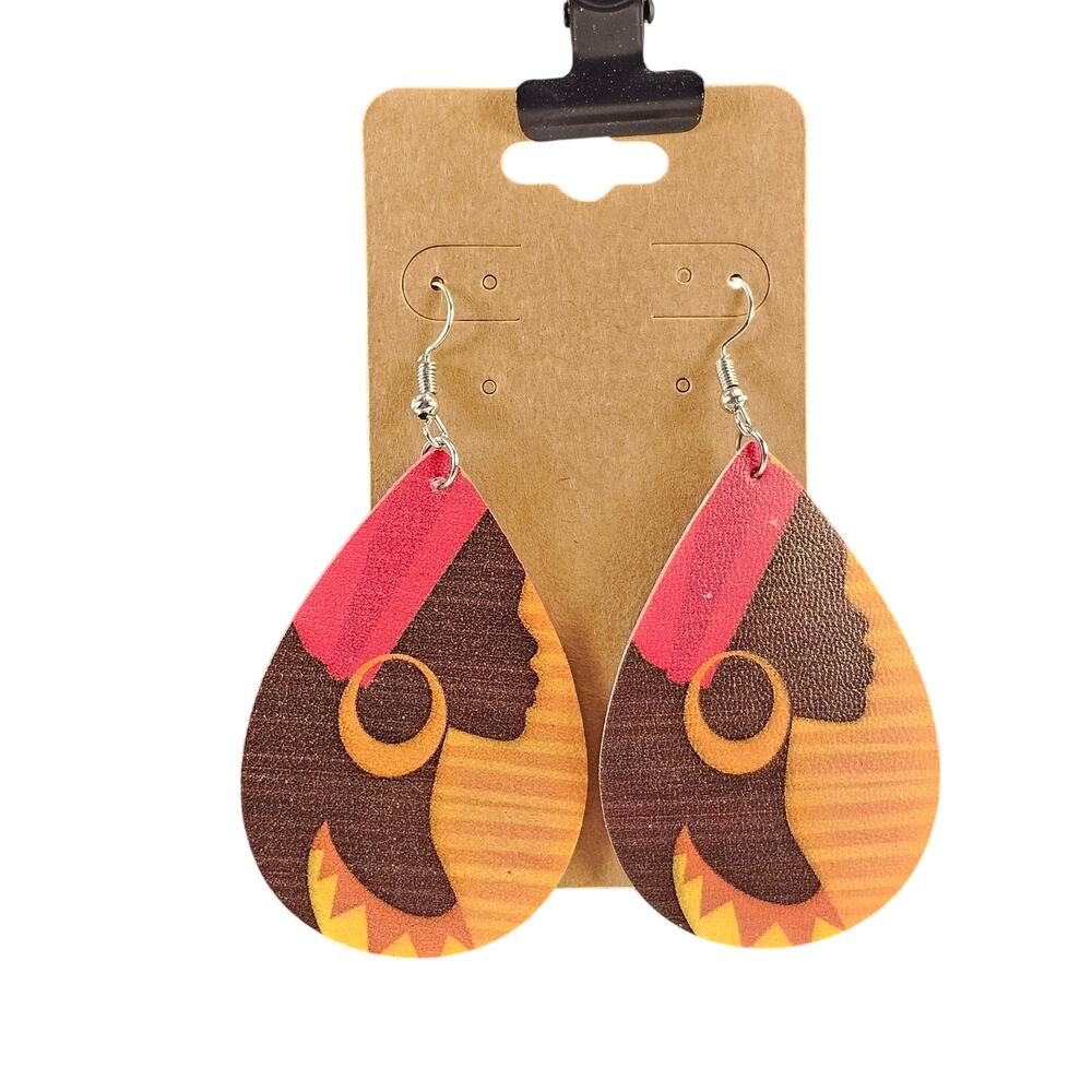 African Print Teardrop Dangle Earrings Afro Woman Boho New Dangle Pierced
